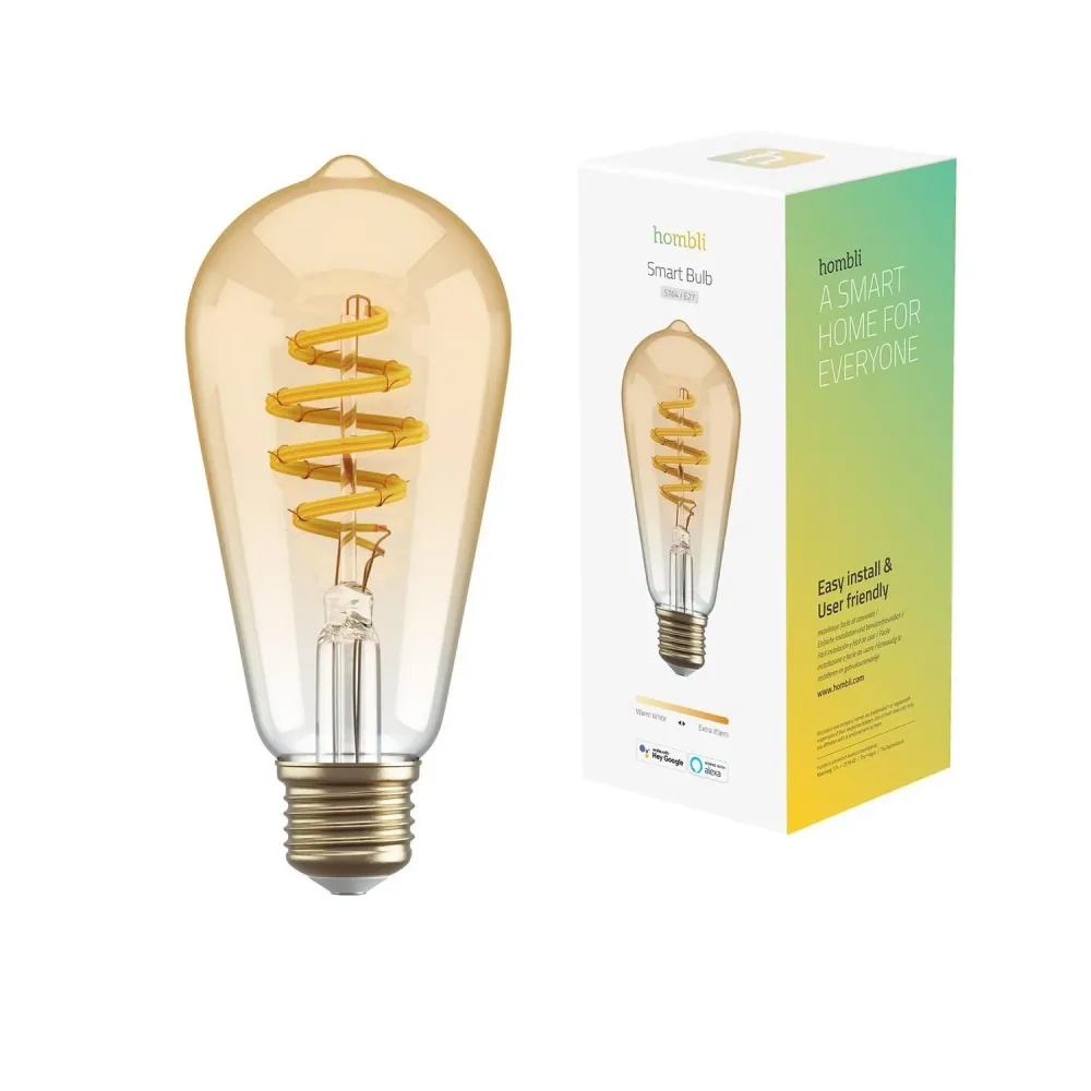 Connected lampa, WiFi, Hombli Smart Bulb Amber ST64, E27, LED, CCT, 5,5W, Dimbar, Retro Filament, med retrofilament