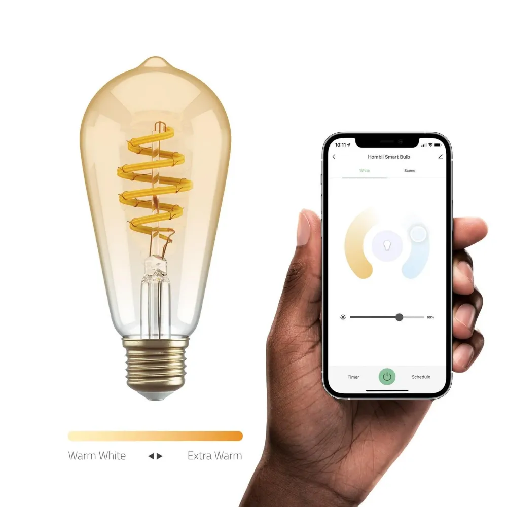 Connected lampa, WiFi, Hombli Smart Bulb Amber ST64, E27, LED, CCT, 5,5W, Dimbar, Retro Filament, med retrofilament