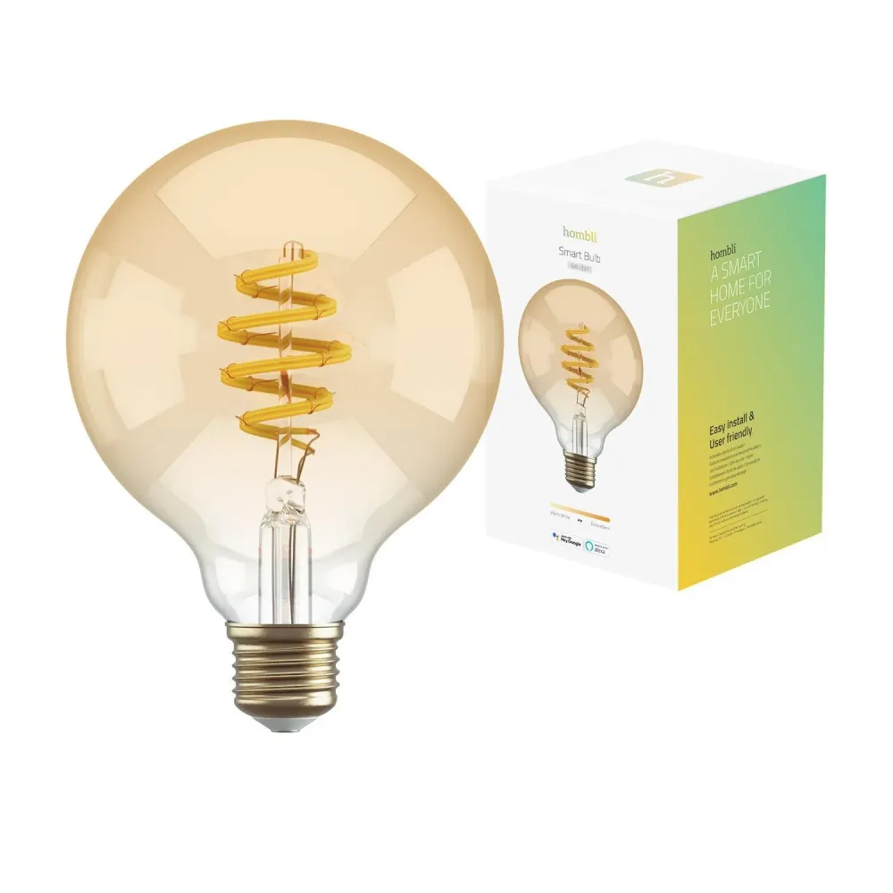 Connected lampa, WiFi, Hombli Smart Bulb Amber G95, E27, LED, CCT, 5,5W, Dimbar, Retro Filament, med retrofilament
