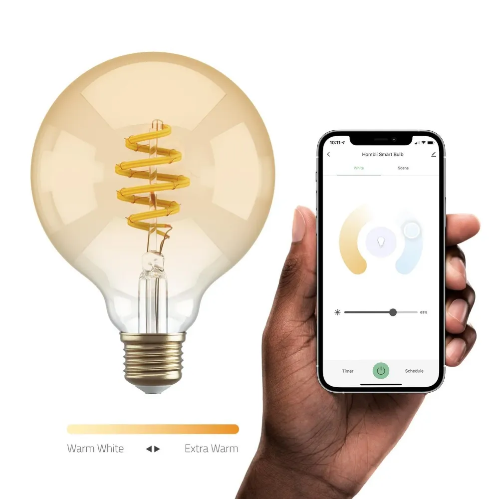 Connected lampa, WiFi, Hombli Smart Bulb Amber G95, E27, LED, CCT, 5,5W, Dimbar, Retro Filament, med retrofilament