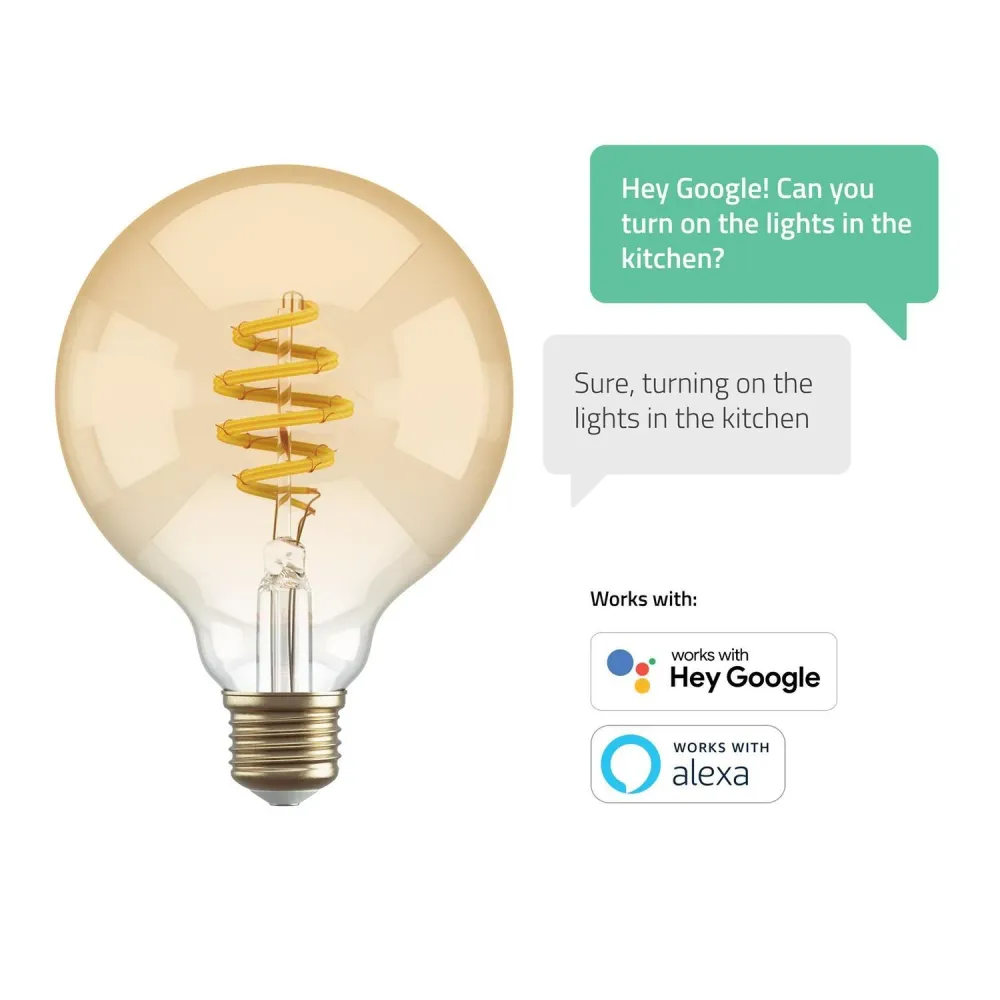 Connected lampa, WiFi, Hombli Smart Bulb Amber G95, E27, LED, CCT, 5,5W, Dimbar, Retro Filament, med retrofilament