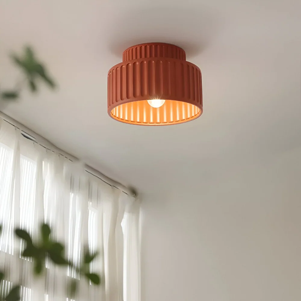 Ribbad Krita Harts Taklampa - Infälld Taklampa med Kant av Harts Vit