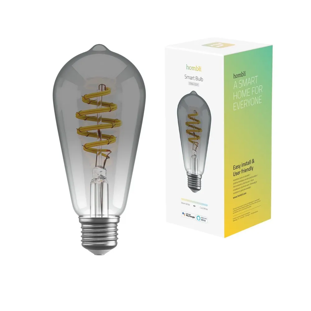 Smart lampa, WiFi, Hombli Wi-fi Bulb Smokey ST64, E27, LED, CCT, 5,5W, Dimbar, Retro Filament, med retrofilament Long Life...