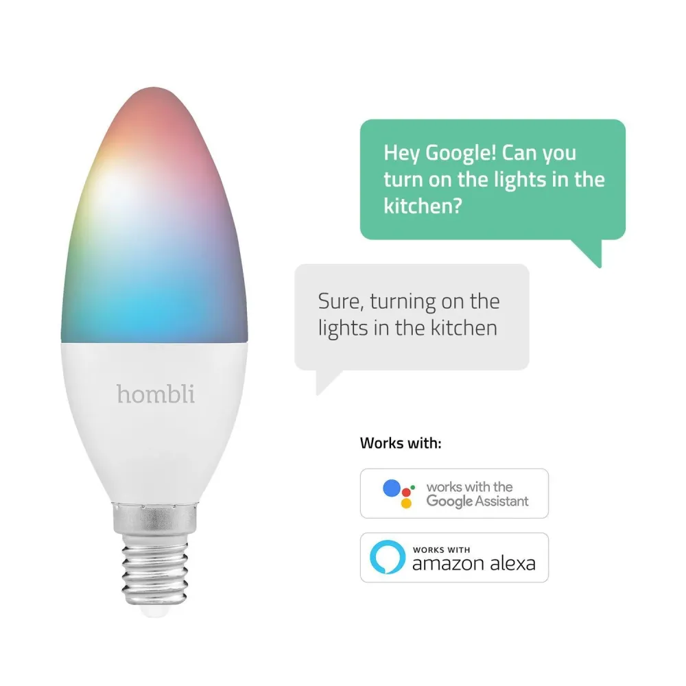 Wi-fi lampa, WiFi, Hombli Smart Bulb E14, LED, RGB & CCT, 4,5W, Dimbar, Multifärg