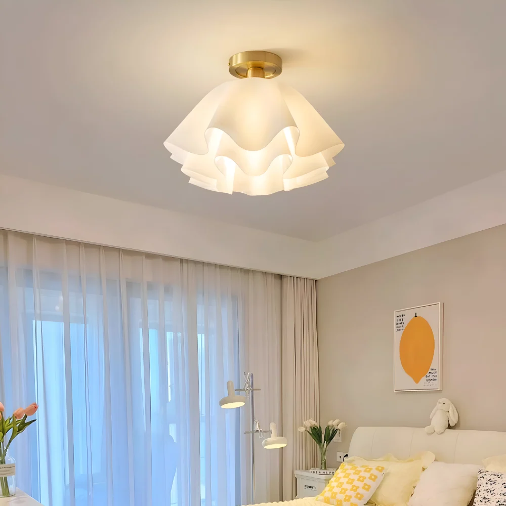PetalPleat Taklampa - Snö Blomma Akryl Taklampa - Semi Flush Belysning