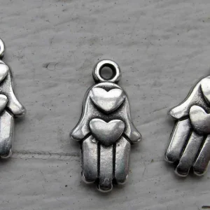 Berlock Silverfärgad - Hamsa med Hjärta set om tre