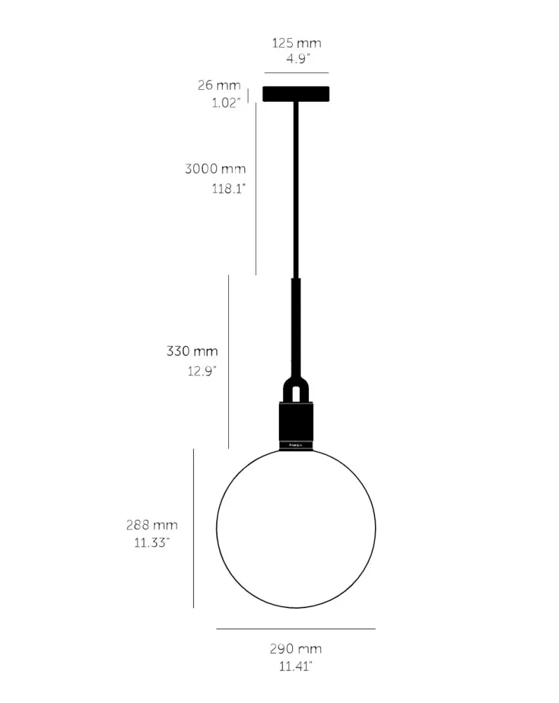 Forked Pendant Globe Large pendellampa, rökfärgat glas och stål • Buster + Punch