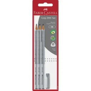 Set: Blyertspenna Faber-Castell Grip 2001 Adjust, HB, 3 st pennor + 1 st radertopp/fp