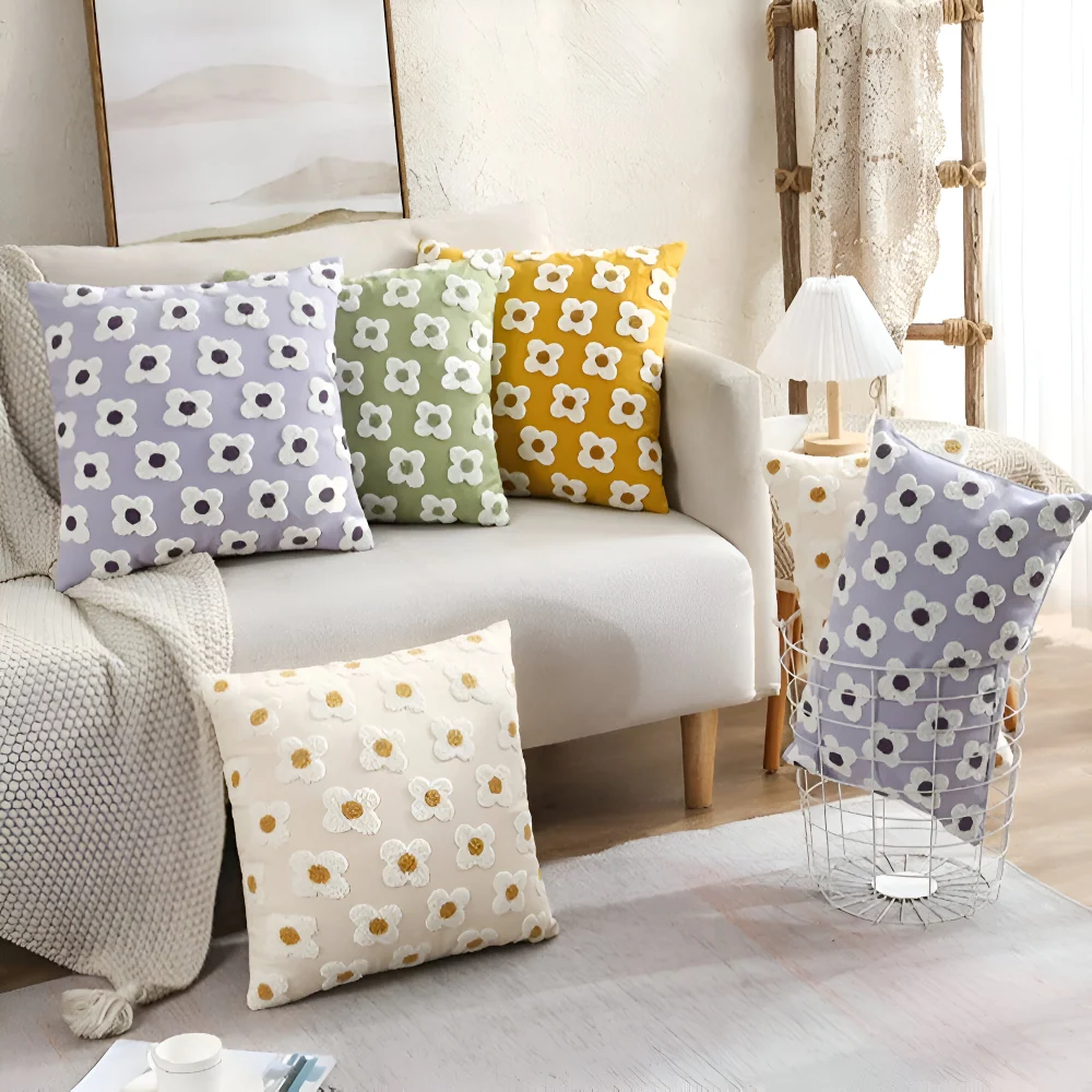 Blooma Soffkuddar - Broderade Fyrkantiga & Rektangulära Blomkuddöverdrag Orange