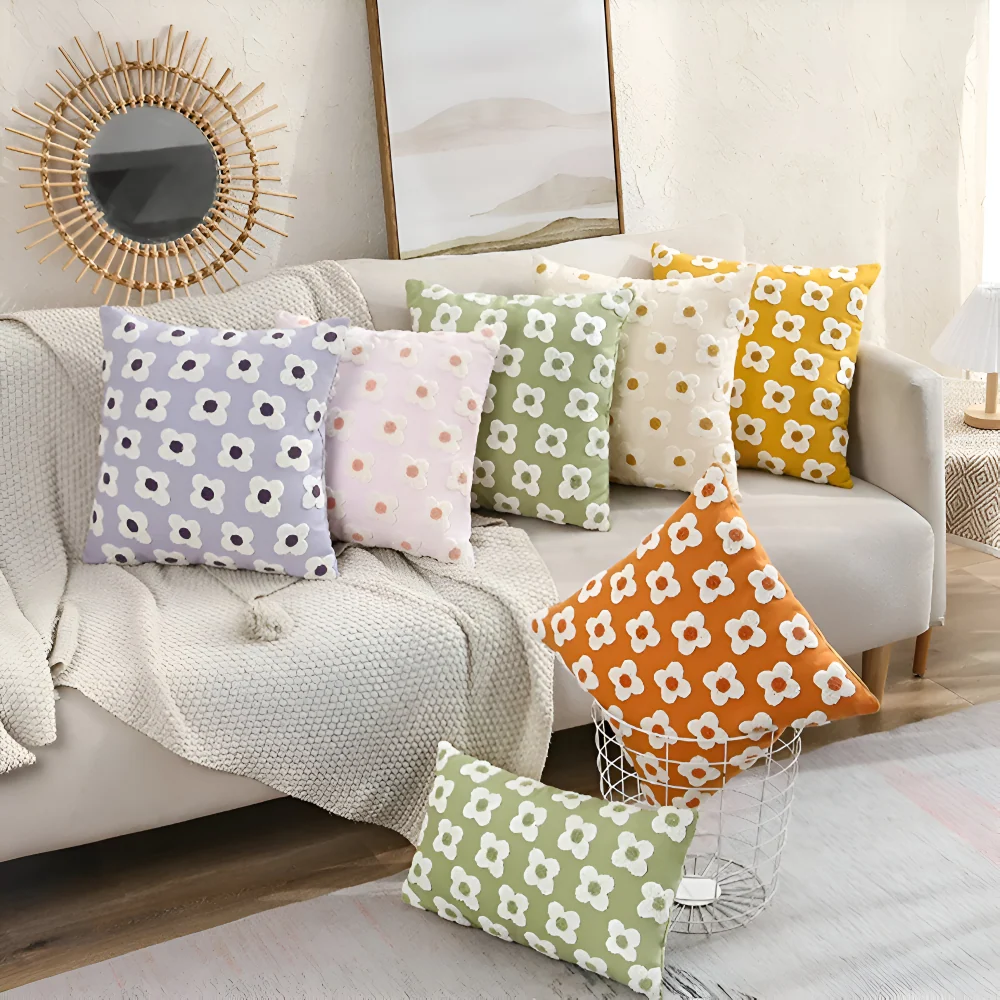 Blooma Soffkuddar - Broderade Fyrkantiga & Rektangulära Blomkuddöverdrag Orange