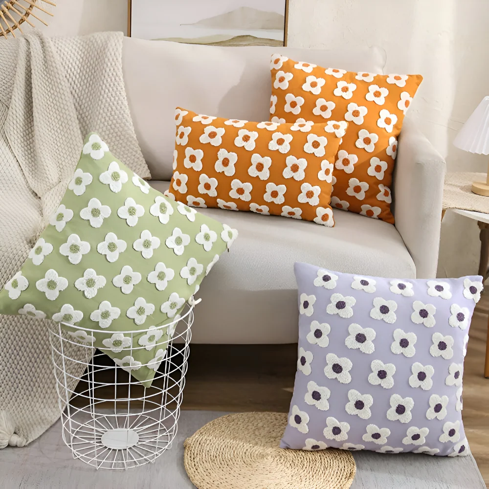 Blooma Soffkuddar - Broderade Fyrkantiga & Rektangulära Blomkuddöverdrag Orange
