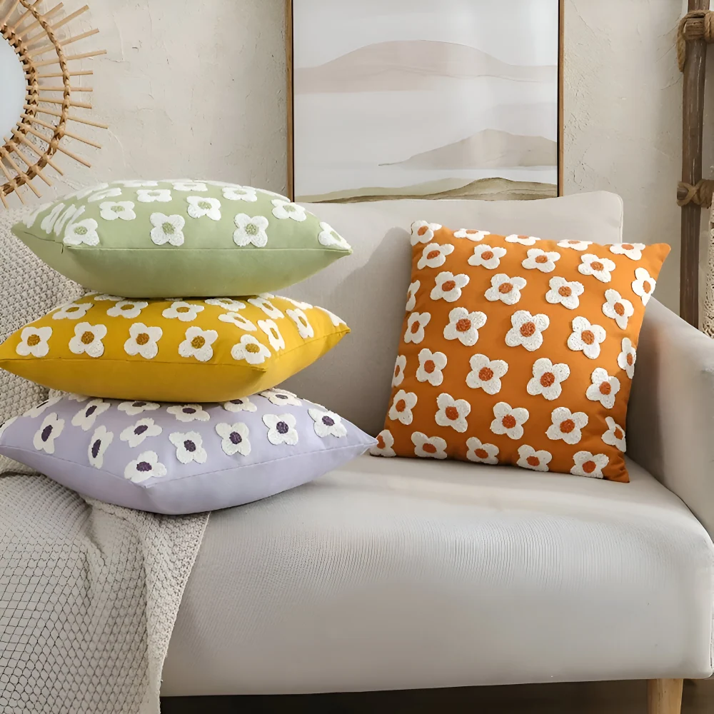 Blooma Soffkuddar - Broderade Fyrkantiga & Rektangulära Blomkuddöverdrag Orange