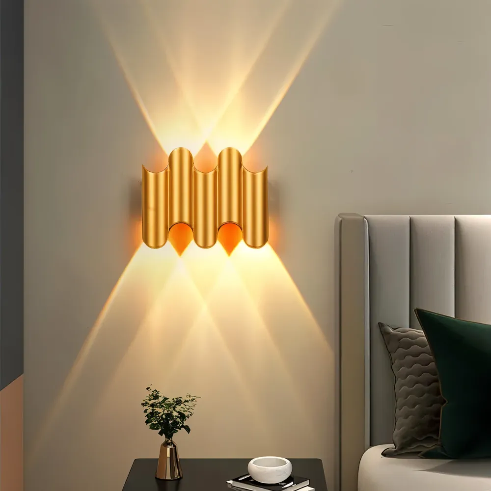 GlamWave Vägglampa - Svart Guld Upp Ner Väggbelysning - Banbrytande LED Väggdekoration Lampa Svart