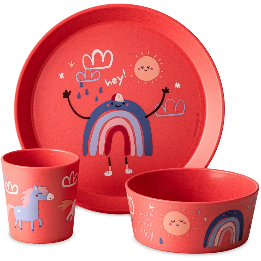 Koziol Organic Rodnad Red Small Tallrik + Skål + Kopp Connect Dreams