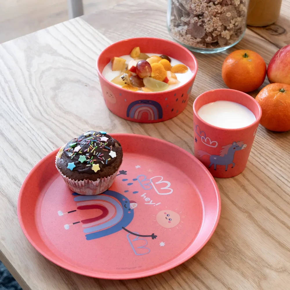 Koziol Organic Rodnad Red Small Tallrik + Skål + Kopp Connect Dreams