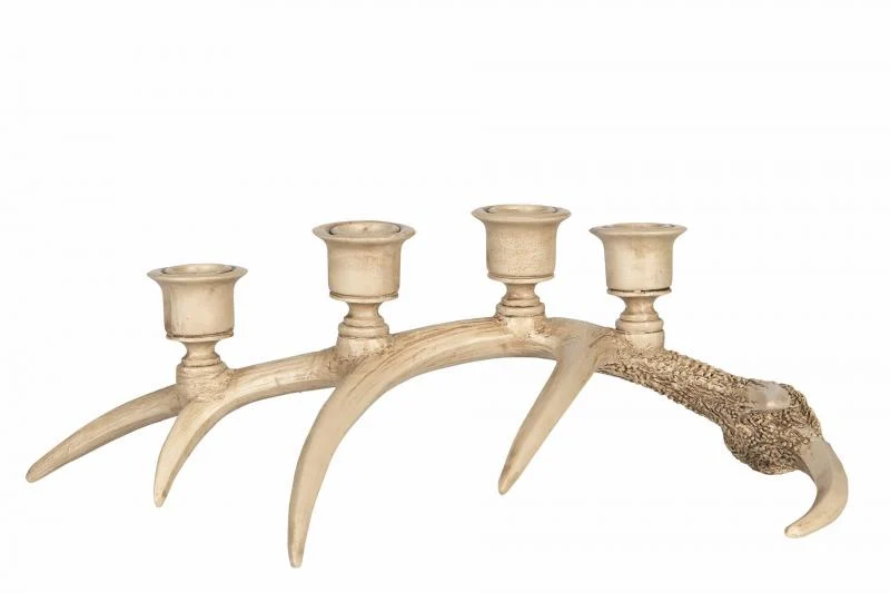 Ljusstake Renhorn 4 Glödande Natur Poly 38x17x14cm
