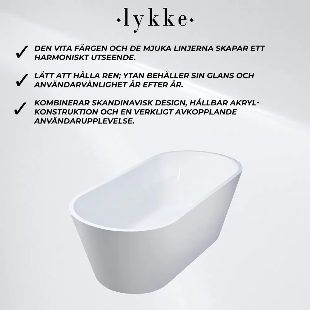 Lykke Badkar Polar Överdådig 1600x750x580mm, vit