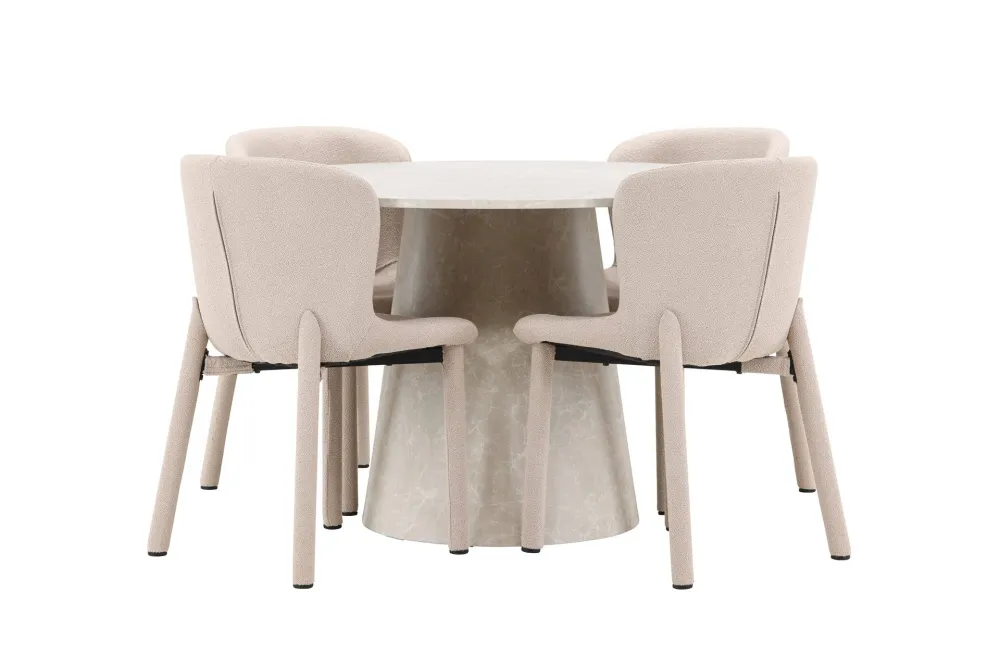Matgrupp Venture Home Lanzo Runt 120 cm Ecru med 4st Astoria Stolar