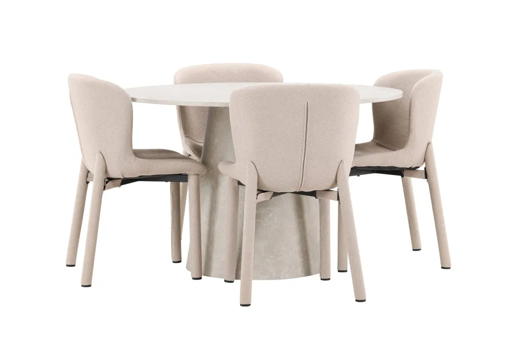 Matgrupp Venture Home Lanzo Runt 120 cm Ecru med 4st Astoria Stolar