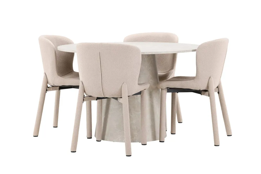 Matgrupp Venture Home Lanzo Runt 120 cm Ecru med 4st Astoria Stolar