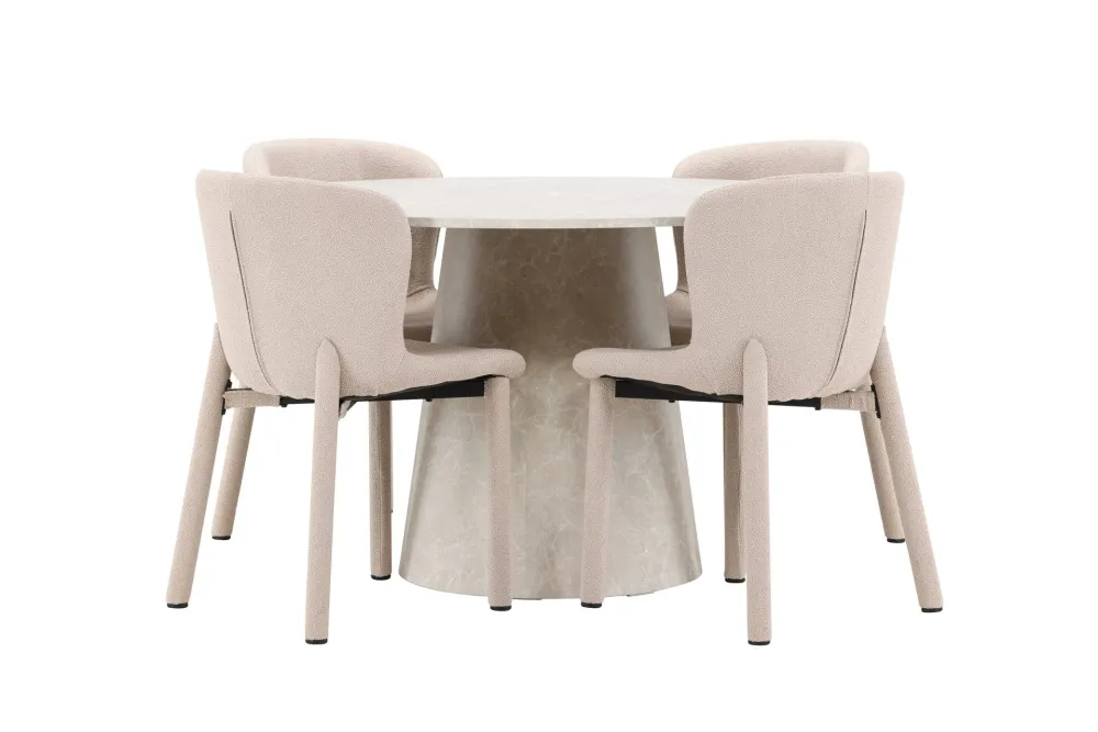 Matgrupp Venture Home Lanzo Runt 120 cm Ecru med 4st Astoria Stolar
