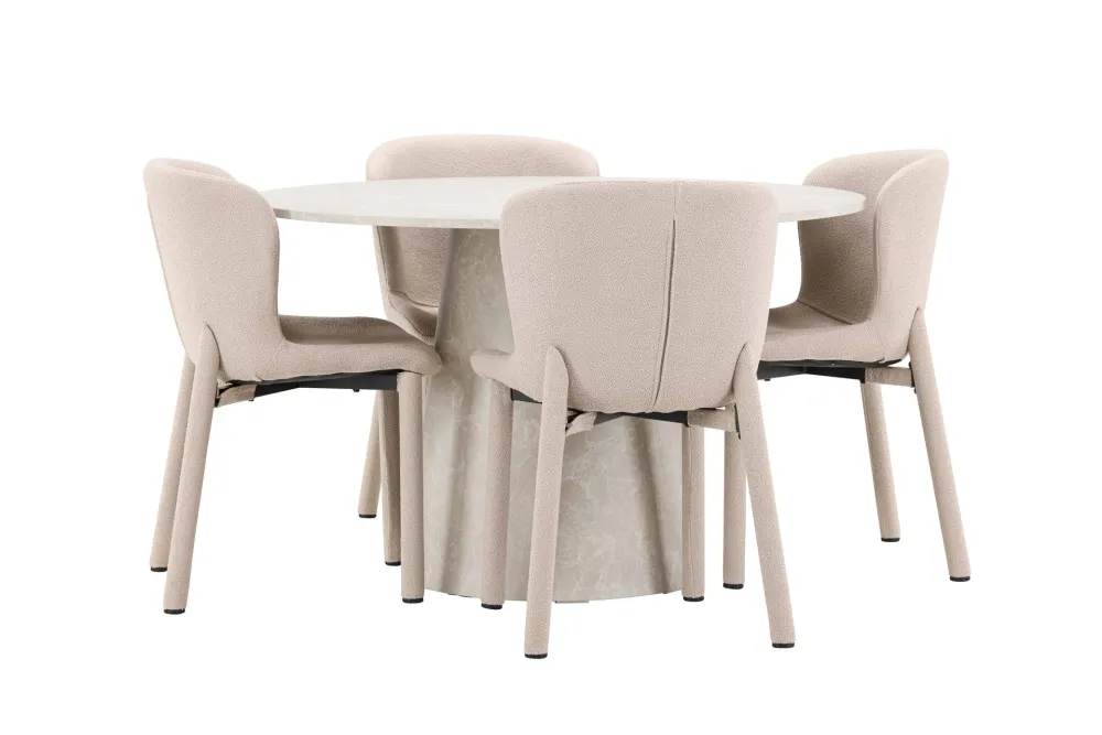 Matgrupp Venture Home Lanzo Runt 120 cm Ecru med 4st Astoria Stolar