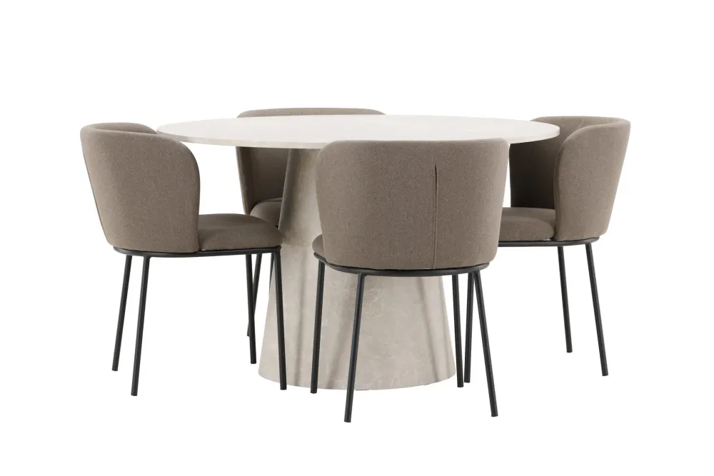 Matgrupp Venture Home Lanzo Runt 120 cm Ecru med 4st Edina Stolar