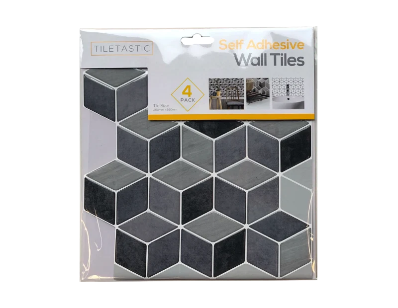 Tiletastic - 4St Självhäftande Väggplattor 26X26Cm - Grå Hexagon