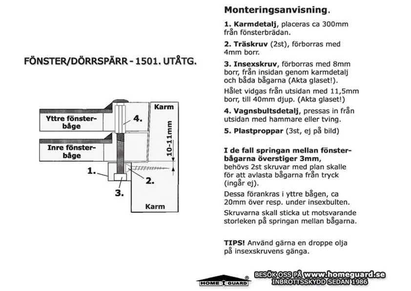 HG1501, Fönsterspärr, Utåtgående fönster